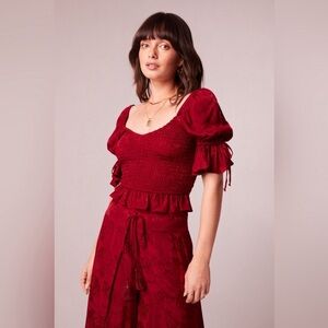 Band Of The Free Red Satin Smocked Top